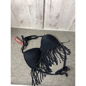 Womens Arizona Black Fringe Swimwear Bikini Top Size Medium